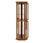 Corner Curio Cabinet with Lights, Adjustable Tempered Glass Shelves, Mirrored Back, Display Cabinet