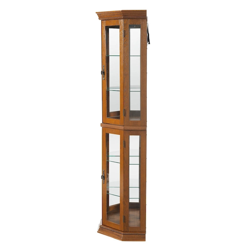 Corner Curio Cabinet with Lights, Adjustable Tempered Glass Shelves, Mirrored Back, Display Cabinet