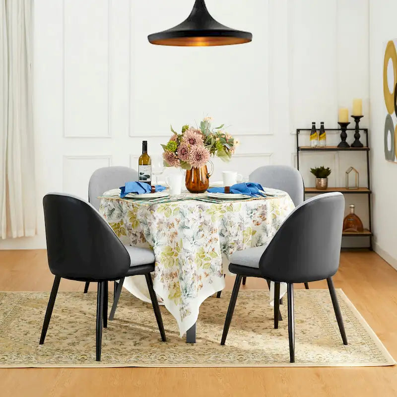 Glitzhome Modern Set of 2/4 PU Leather Mixed Fabric Dining Side Chairs with Metal Legs