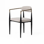 Cid Hita 23 Inch Dining Chair, Light Gray Polyester, Black Iron Legs, Gold