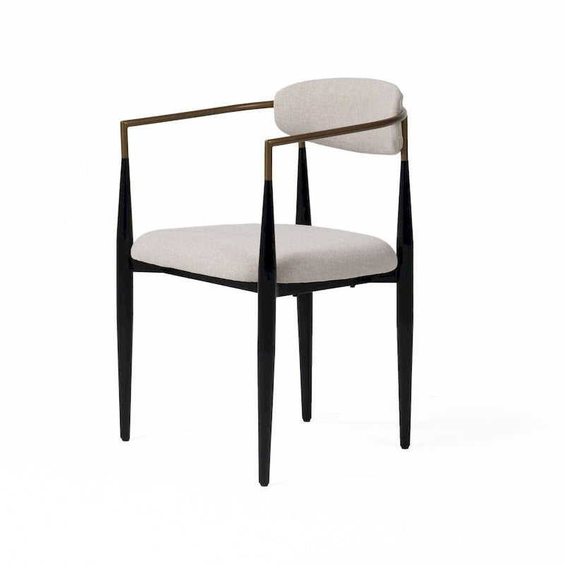 Cid Hita 23 Inch Dining Chair, Light Gray Polyester, Black Iron Legs, Gold