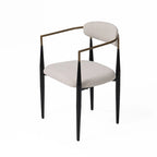 Cid Hita 23 Inch Dining Chair, Light Gray Polyester, Black Iron Legs, Gold