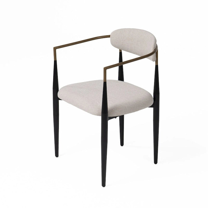 Cid Hita 23 Inch Dining Chair, Light Gray Polyester, Black Iron Legs, Gold