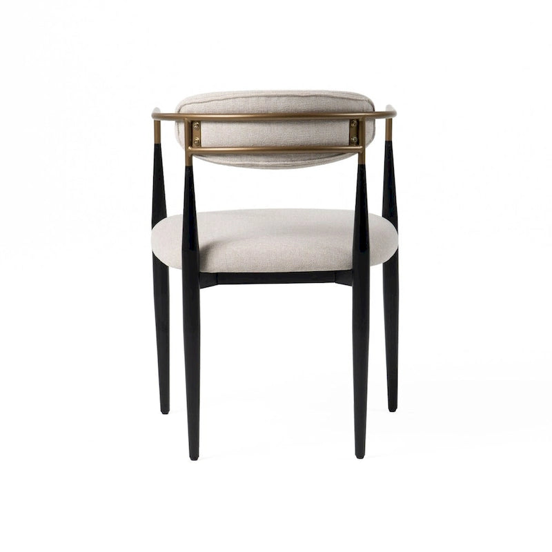 Cid Hita 23 Inch Dining Chair, Light Gray Polyester, Black Iron Legs, Gold