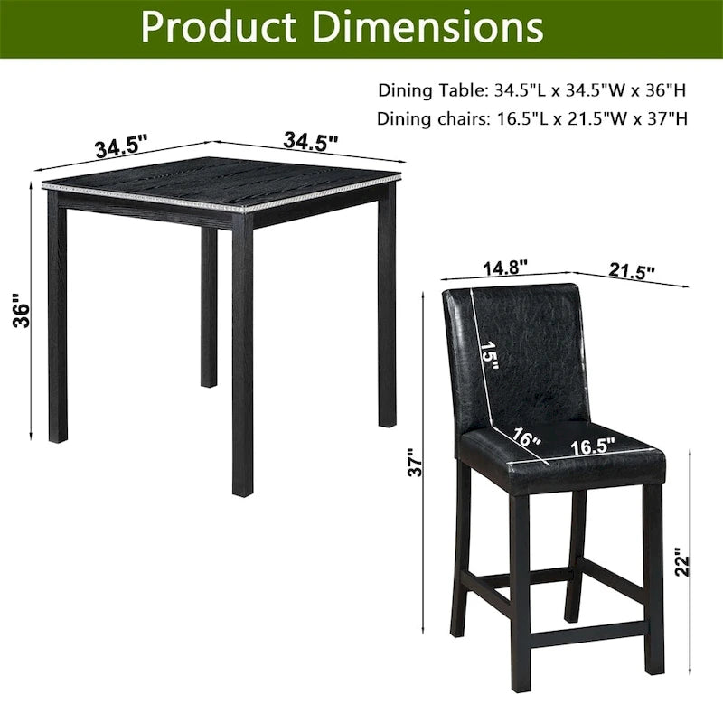5-piece Wood Dining Counter Height Table and Chair Set