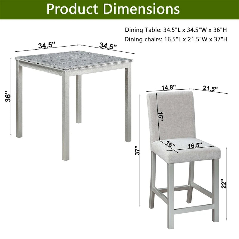 5-piece Wood Dining Counter Height Table and Chair Set