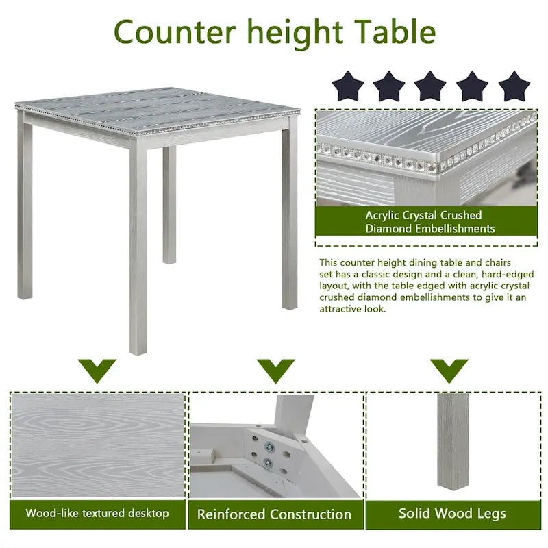 5-piece Wood Dining Counter Height Table and Chair Set