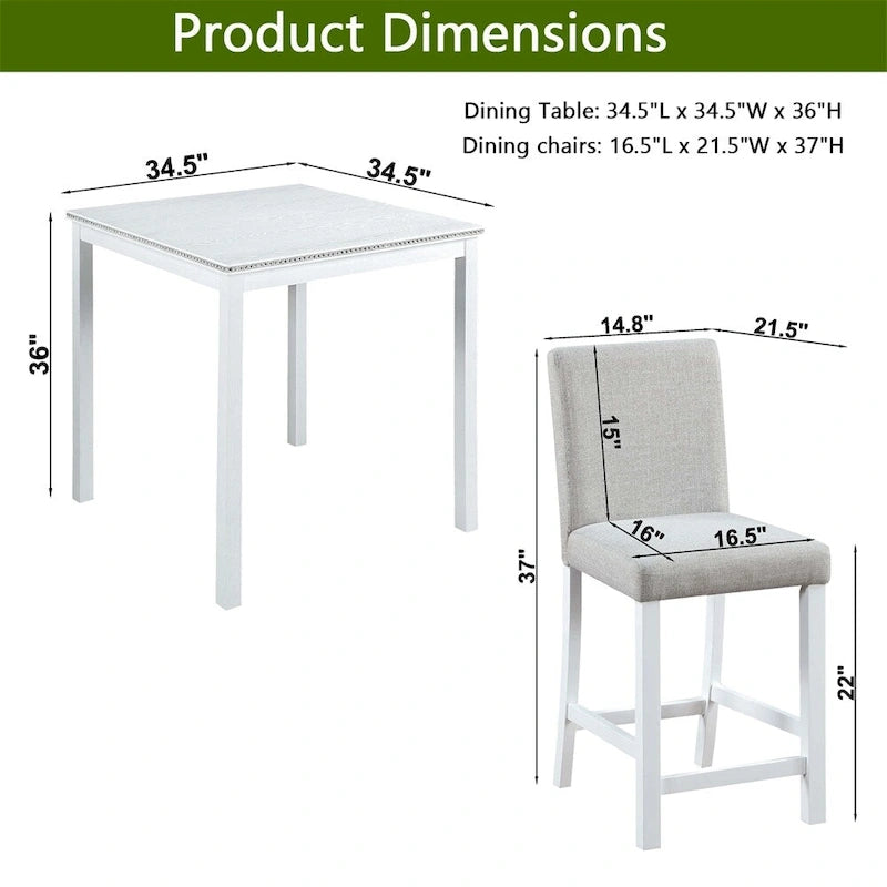 5-piece Wood Dining Counter Height Table and Chair Set