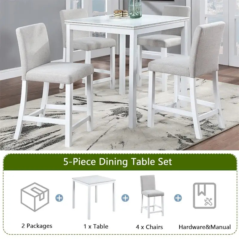 5-piece Wood Dining Counter Height Table and Chair Set
