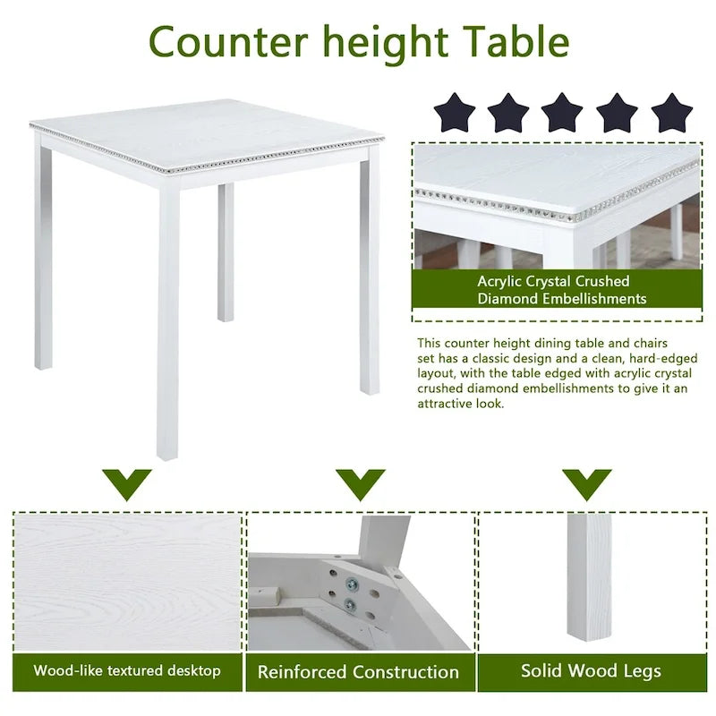 5-piece Wood Dining Counter Height Table and Chair Set
