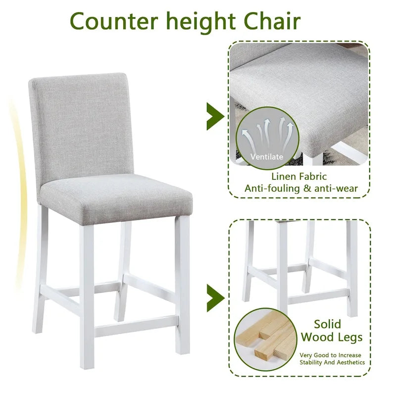 5-piece Wood Dining Counter Height Table and Chair Set