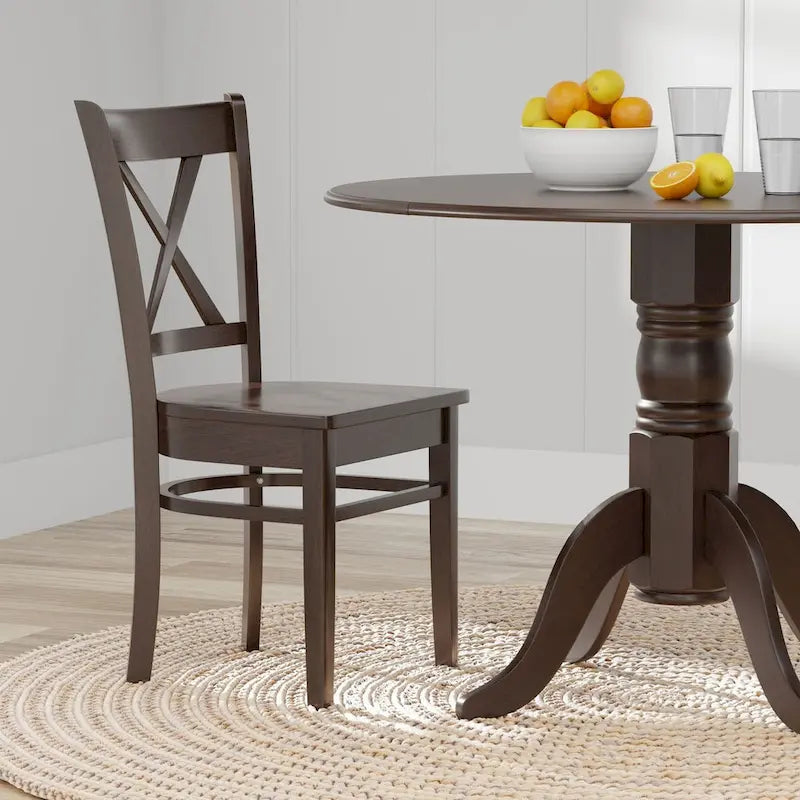 3-Piece Dining Set, 42 Round Drop-Leaf Table and Cross Back Chairs