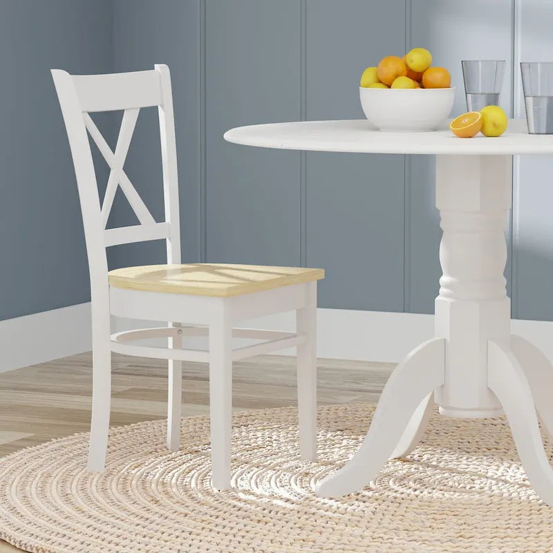 3-Piece Dining Set, 42 Round Drop-Leaf Table and Cross Back Chairs