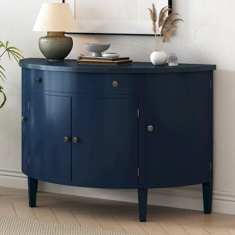 Curved Design Storage Cabinet with Adjustable Shelves and Drawer