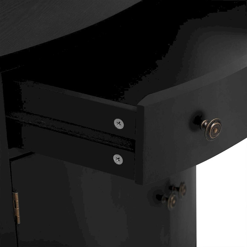 Curved Design Storage Cabinet with Adjustable Shelves and Drawer