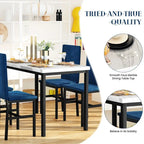 5 Piece Dining Table Set for 4, Kitchen Faux Marble Table Set with Velvet Chairs for Small Spaces, Breakfast Nook, Living Room