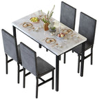 5 Piece Dining Table Set for 4, Kitchen Faux Marble Table Set with Velvet Chairs for Small Spaces, Breakfast Nook, Living Room
