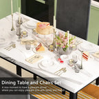5 Piece Dining Table Set for 4, Kitchen Faux Marble Table Set with Velvet Chairs for Small Spaces, Breakfast Nook, Living Room