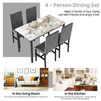 5 Piece Dining Table Set for 4, Kitchen Faux Marble Table Set with Velvet Chairs for Small Spaces, Breakfast Nook, Living Room