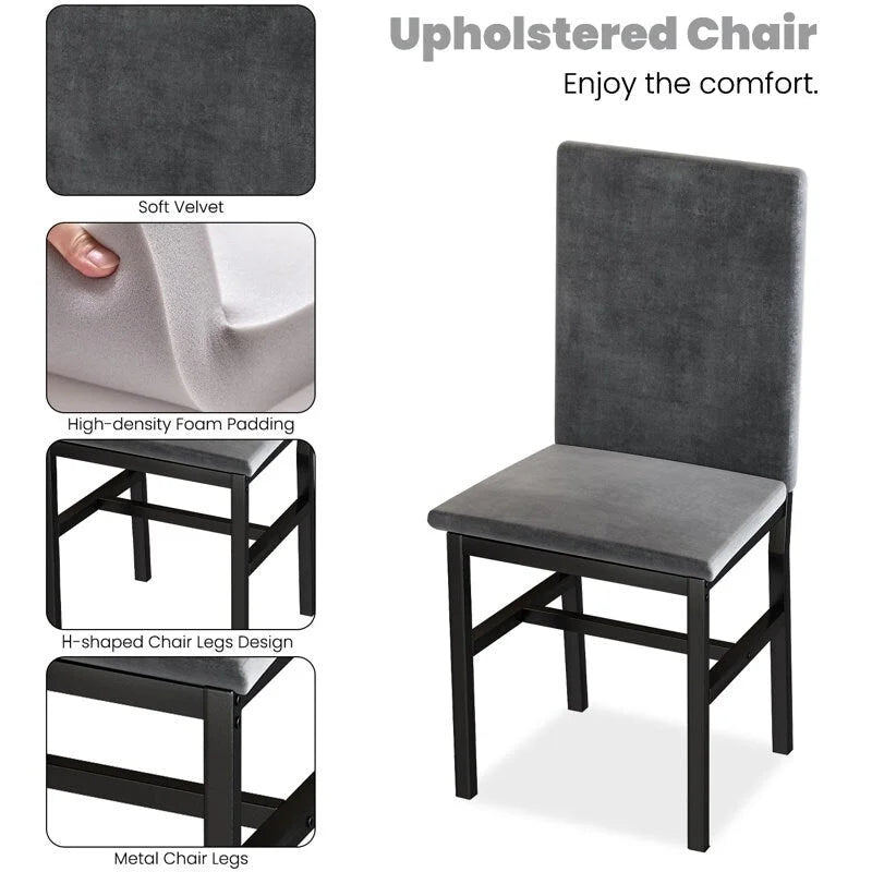 5 Piece Dining Table Set for 4, Kitchen Faux Marble Table Set with Velvet Chairs for Small Spaces, Breakfast Nook, Living Room