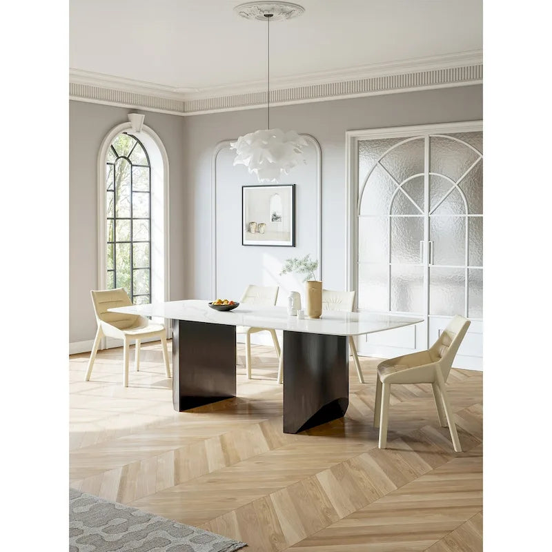 White Sintered Stone Dining Table - 6 Seater 63" Pedestal