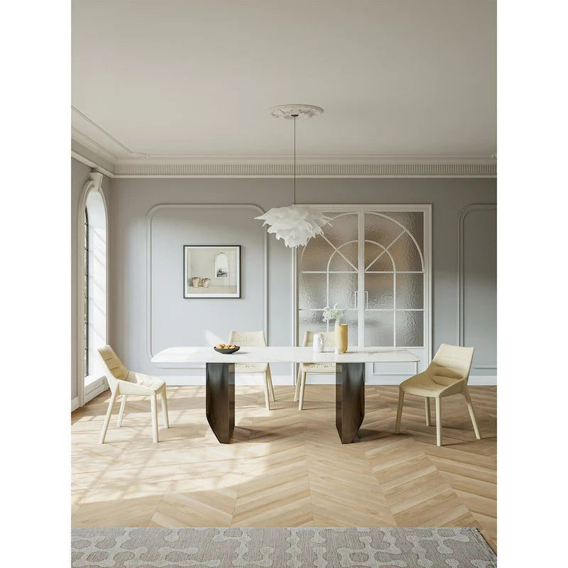 White Sintered Stone Dining Table - 6 Seater 63" Pedestal