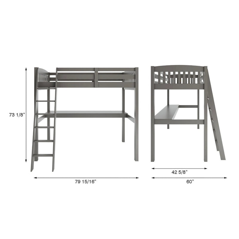 Yes4wood Everest Twin Size Loft Bed with Desk, Solid Wood