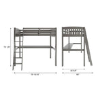 Yes4wood Everest Twin Size Loft Bed with Desk, Solid Wood