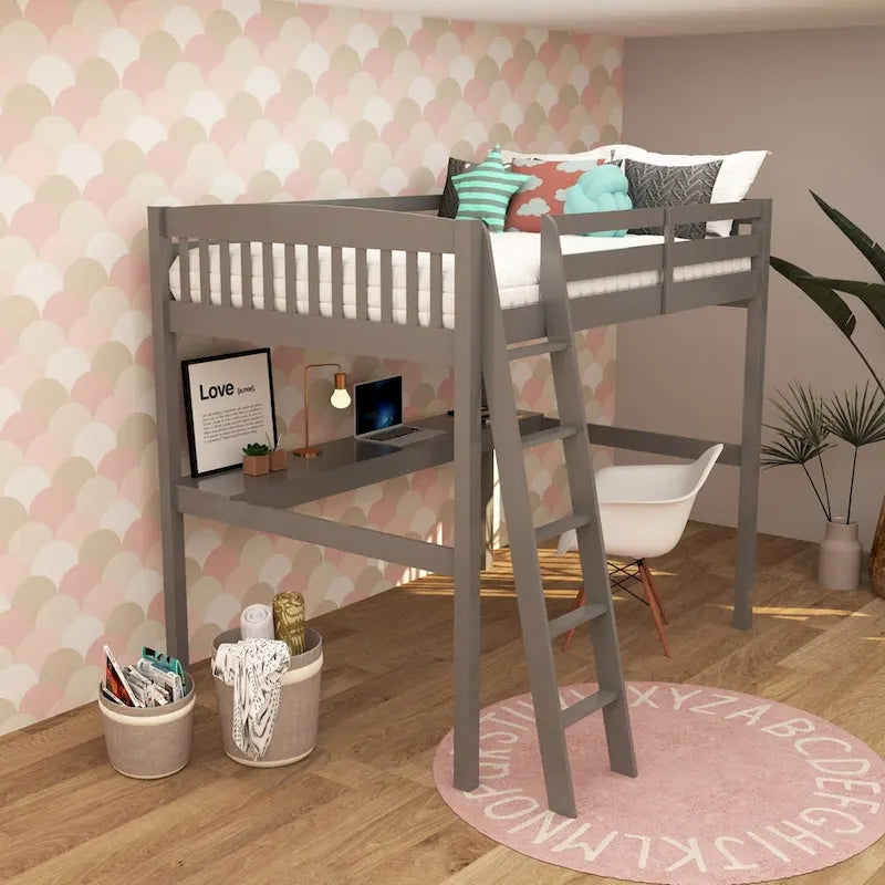 Yes4wood Everest Twin Size Loft Bed with Desk, Solid Wood