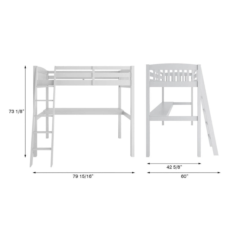Yes4wood Everest Twin Size Loft Bed with Desk, Solid Wood