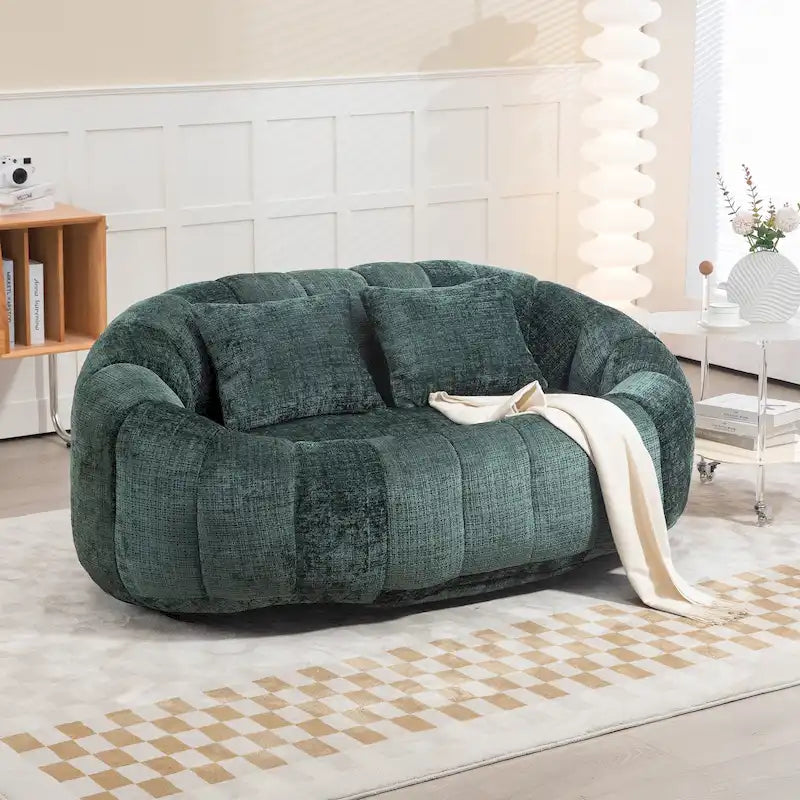 HOMEFUN Chenille Upholstered Durable Comfort Lounger High Back Bean Bag Loveseat Sofa