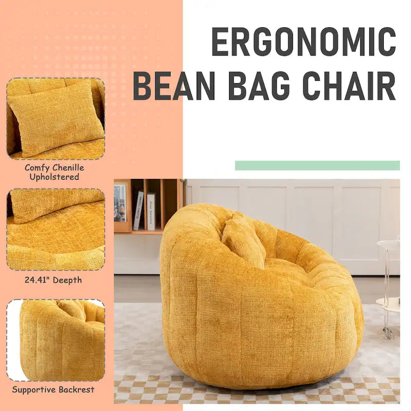HOMEFUN Chenille Upholstered Durable Comfort Lounger High Back Bean Bag Loveseat Sofa