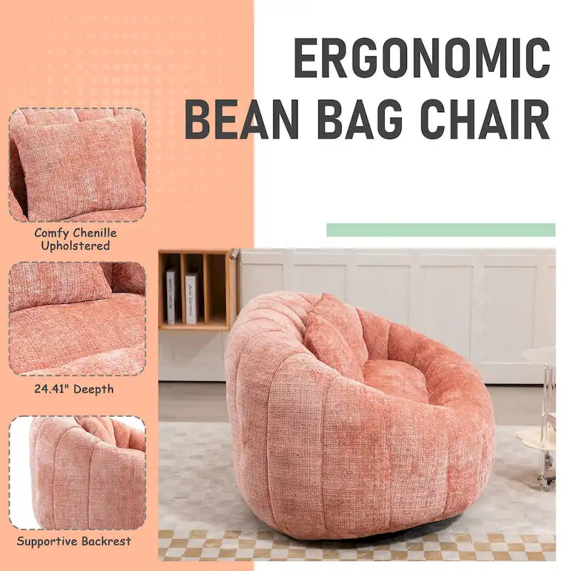 HOMEFUN Chenille Upholstered Durable Comfort Lounger High Back Bean Bag Loveseat Sofa