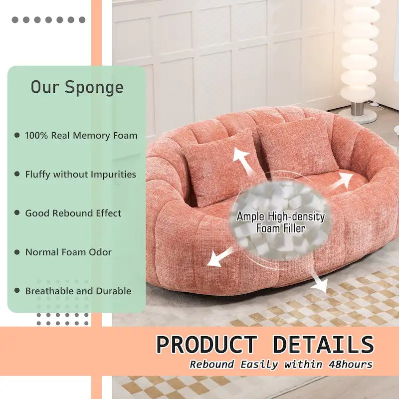 HOMEFUN Chenille Upholstered Durable Comfort Lounger High Back Bean Bag Loveseat Sofa
