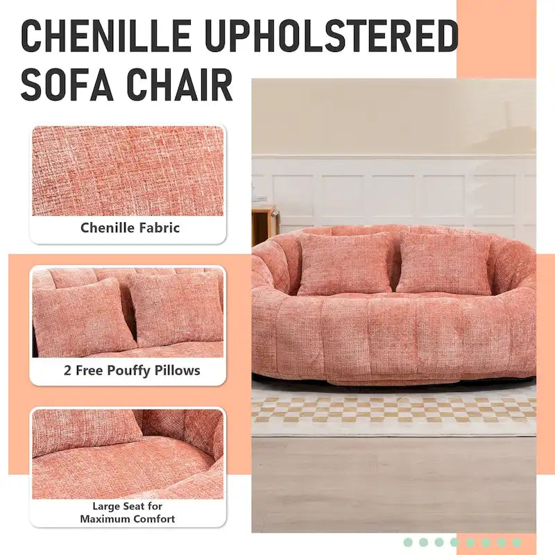 HOMEFUN Chenille Upholstered Durable Comfort Lounger High Back Bean Bag Loveseat Sofa