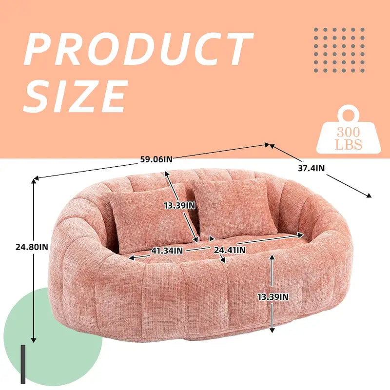 HOMEFUN Chenille Upholstered Durable Comfort Lounger High Back Bean Bag Loveseat Sofa
