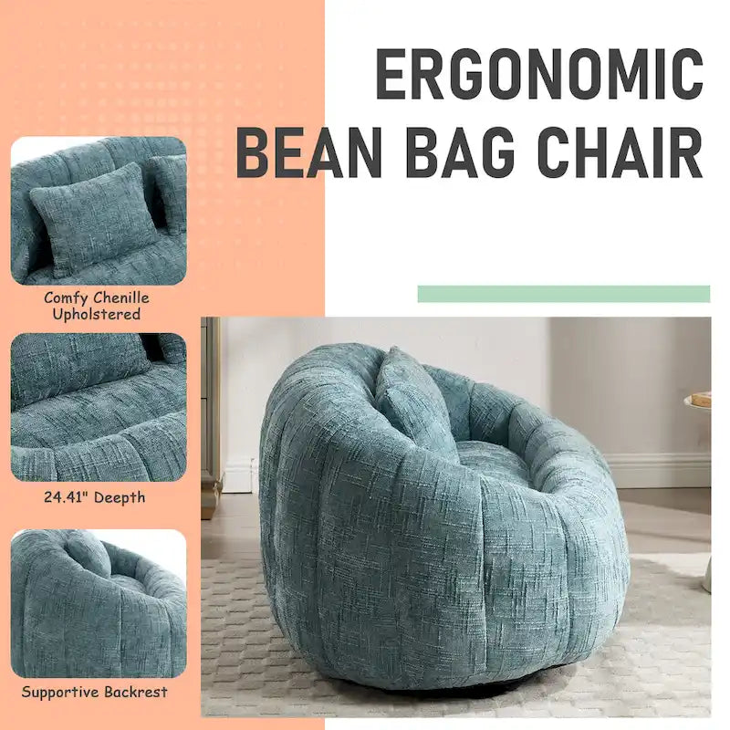 HOMEFUN Chenille Upholstered Durable Comfort Lounger High Back Bean Bag Loveseat Sofa