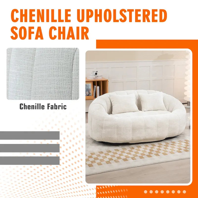 HOMEFUN Chenille Upholstered Durable Comfort Lounger High Back Bean Bag Loveseat Sofa