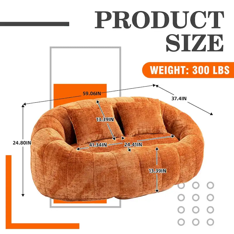 HOMEFUN Chenille Upholstered Durable Comfort Lounger High Back Bean Bag Loveseat Sofa
