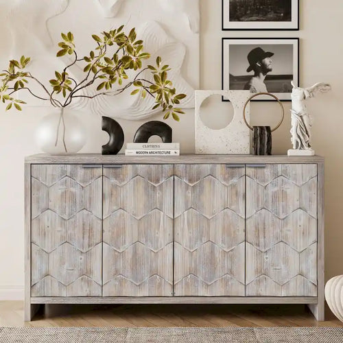 60-in Farmhouse Antique Black 4 Wooden Door Sideboard Buffet Server Accent Storage Cabinet