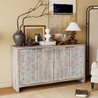 60-in Farmhouse Antique Black 4 Wooden Door Sideboard Buffet Server Accent Storage Cabinet