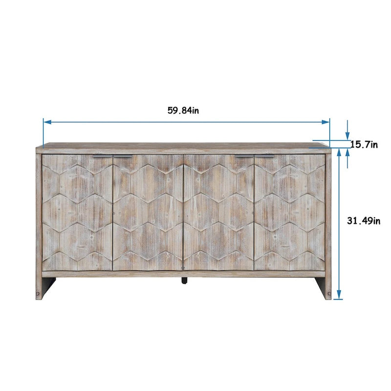 60-in Farmhouse Antique Black 4 Wooden Door Sideboard Buffet Server Accent Storage Cabinet
