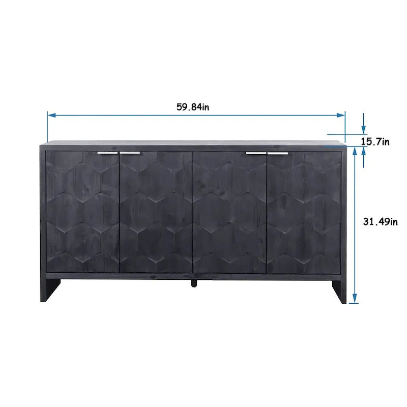60-in Farmhouse Antique Black 4 Wooden Door Sideboard Buffet Server Accent Storage Cabinet