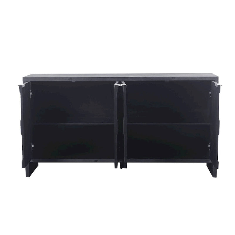 60-in Farmhouse Antique Black 4 Wooden Door Sideboard Buffet Server Accent Storage Cabinet