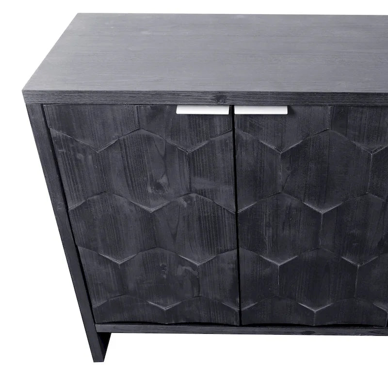 60-in Farmhouse Antique Black 4 Wooden Door Sideboard Buffet Server Accent Storage Cabinet