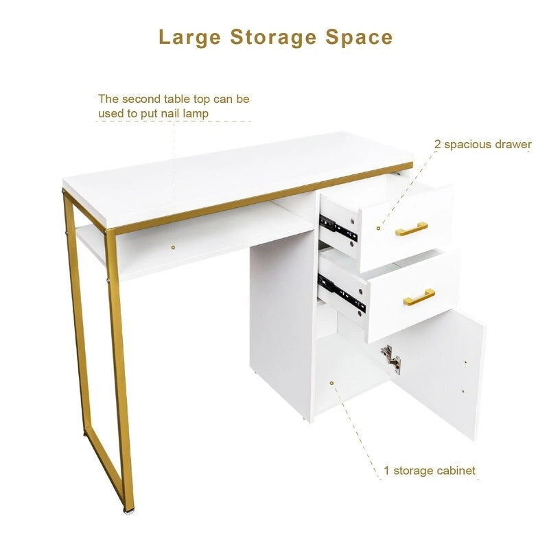 38.19 W Particle Board Computer Desk Manicure Table with 2 Drawers and 1 Cabinet