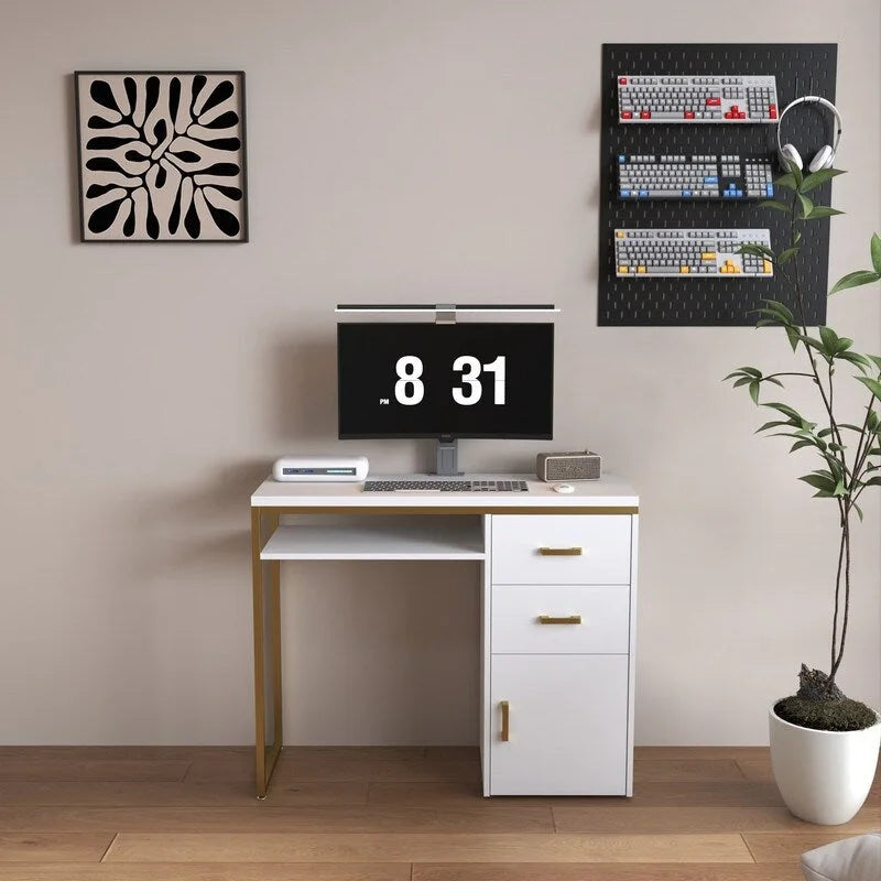 38.19 W Particle Board Computer Desk Manicure Table with 2 Drawers and 1 Cabinet