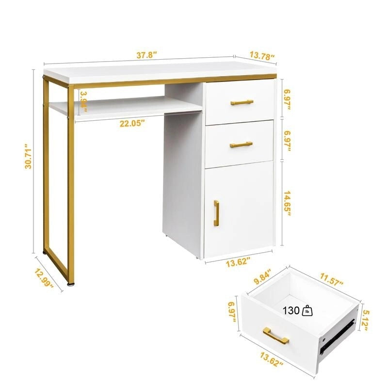 38.19 W Particle Board Computer Desk Manicure Table with 2 Drawers and 1 Cabinet