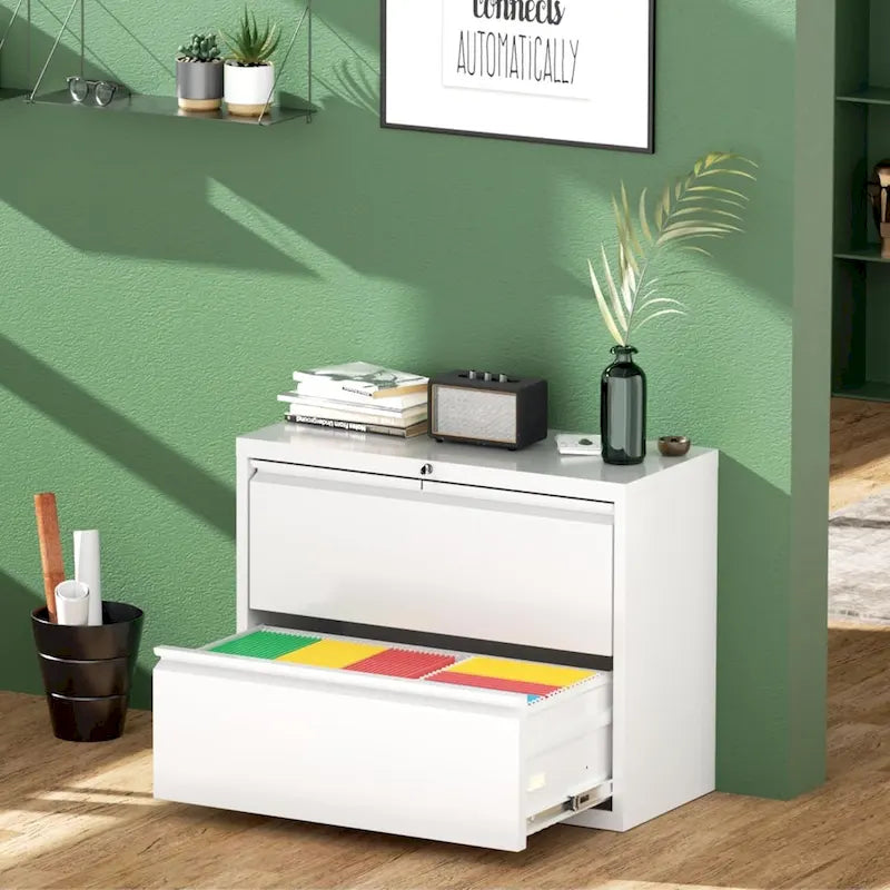 2 Drawer Metal Lateral Filing Cabinet with Lock