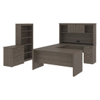 Bestar Logan 66W U-Shaped Desk with Hutch, Cabinet, and Bookcase